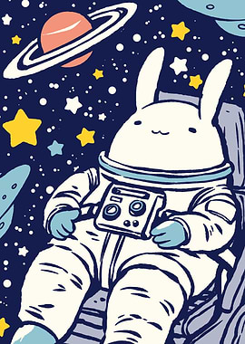 Astronaut Bunny in Space Cartoon