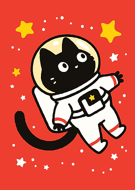Astronaut Cat in Space Cartoon