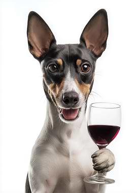 Toy Fox Terrier dog with Wine Glass