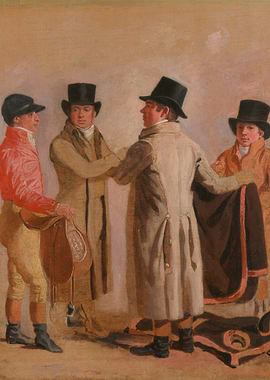 Equestrian Scene with Men in Coats