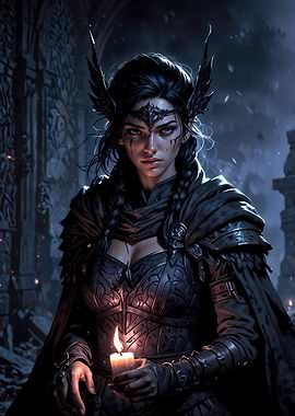 Dark Fantasy Warrior with Candle