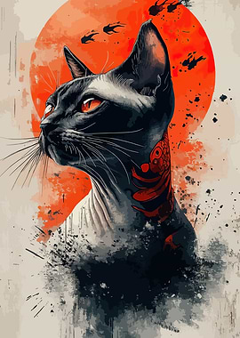 Sphynx Cat with Koi Tattoo Art