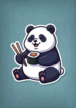 Panda eating sushi cartoon illustration