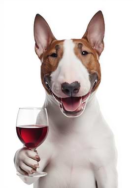 Miniature Bull Terrier with Wine Glass