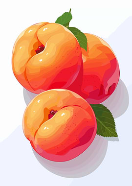 Three peaches with leaves illustration