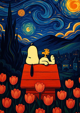 Snoopy Woodstock Starry Night Parody
