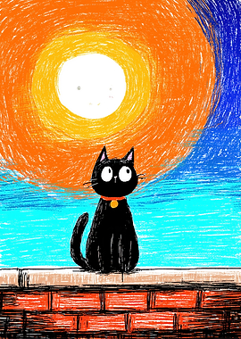 Black Cat on Brick Wall Art