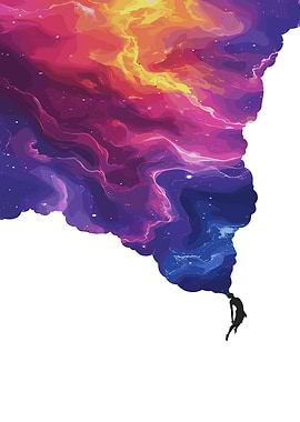 Cosmic Dreamscape with Silhouette Figure