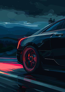 Sleek Black Car at Night