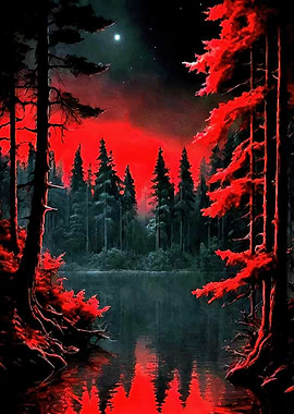 Red Forest Lake Night