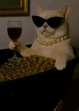 Luxurious Cat with Wine and Gold