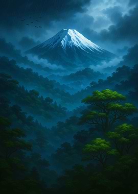 Mount Fuji Landscape with Forest