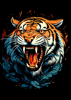 Roaring Tiger Head Illustration