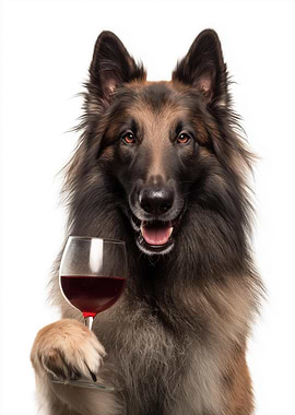 Belgian Tervuren dog with Wine Glass