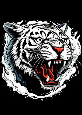 Roaring White Tiger Illustration