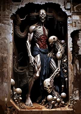 Surreal Horror Figure in Stone Niche