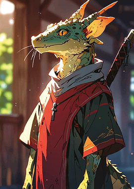 Anthropomorphic Dragon Samurai Illustration