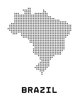 Brazil Map Dotted Black and White