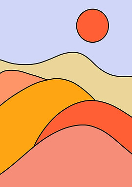 Minimalist Landscape with Sun and Hills
