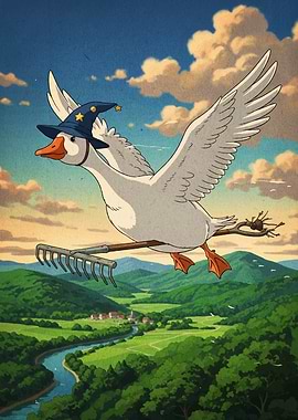 Wizard Goose Flying Over Landscape