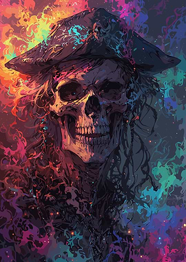 Colorful Pirate Skull with Hat