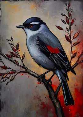 Sardinian Warbler on Branch Painting
