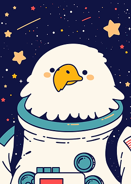 Eagle Astronaut in Space Cartoon