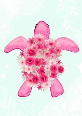Pink Turtle with Floral Arrangement