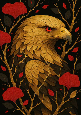 Golden Eagle with Red Leaves