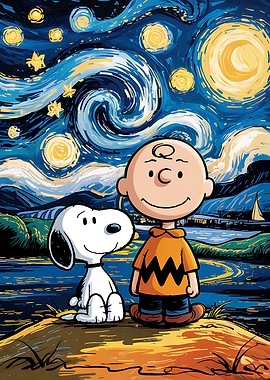 Snoopy and Charlie Brown Starry Night
