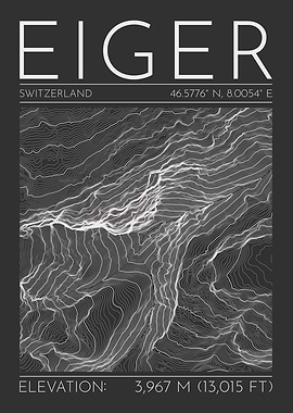 Eiger Mountain Topographic Contour Map