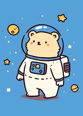 Astronaut Bear in Space Cartoon