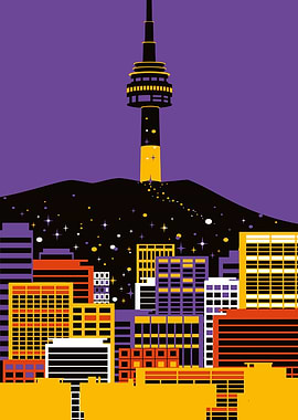 Seoul Tower cityscape illustration