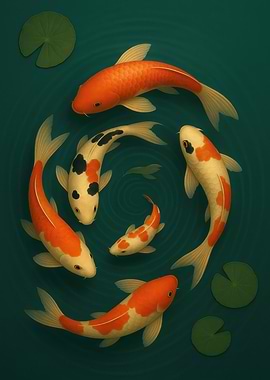 Koi Fish Pond Digital Art
