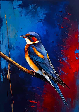Barn Swallow on Branch Painting