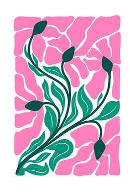 Floral Illustration with Pink and Green