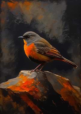 Robin Bird on Rock Painting