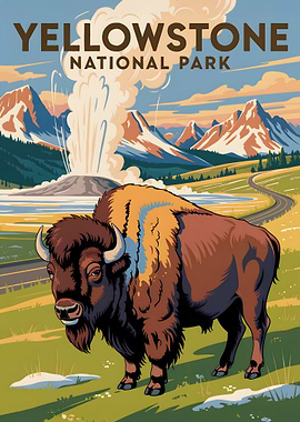 Yellowstone National Park Bison Illustration
