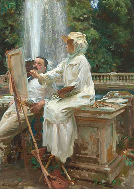 Artist Painting Outdoors with Model