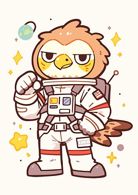 Cartoon Owl Astronaut in Space