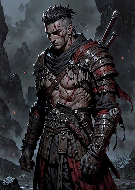 Wounded Warrior in Dark Fantasy Setting