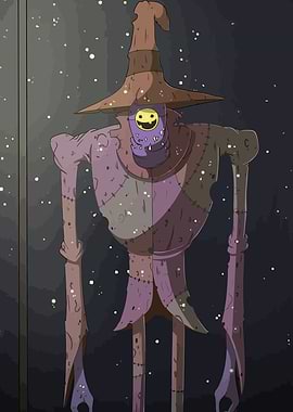 Cartoon Scarecrow Character in Dark Setting