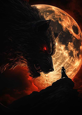 Werewolf Confrontation Under a Fiery Moon