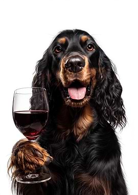 Gordon Setter dog with Wine Glass