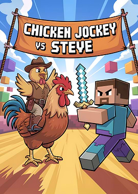 Chicken Jockey vs Steve Minecraft Art