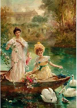 Two Women in a Boat Painting
