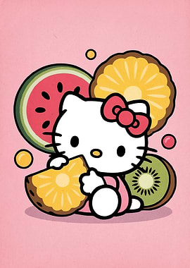Cat Animal with Fruits