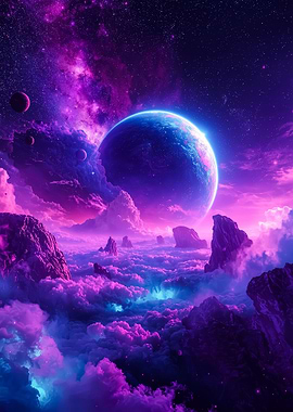 Purple Space Landscape with Planet