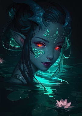 Mystical Water Nymph with Glowing Eyes