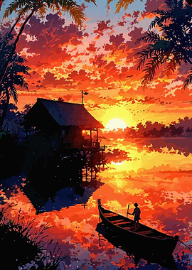 Sunset over tropical water landscape